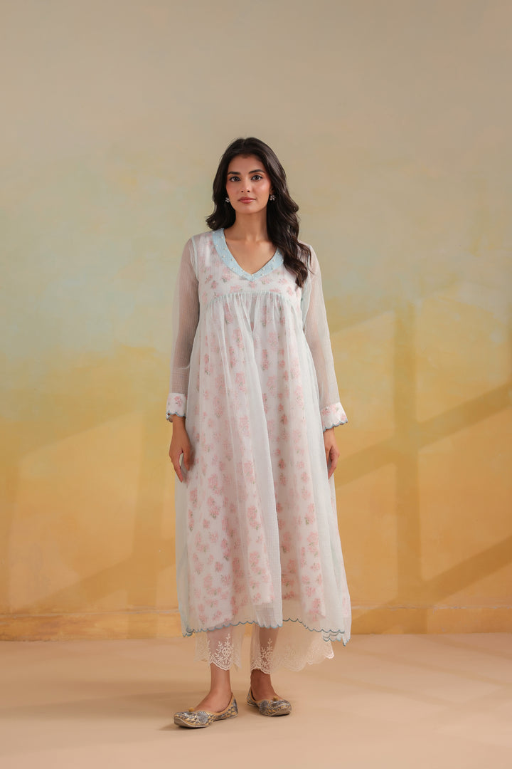Powder Blue Kota Doria Kurta Set