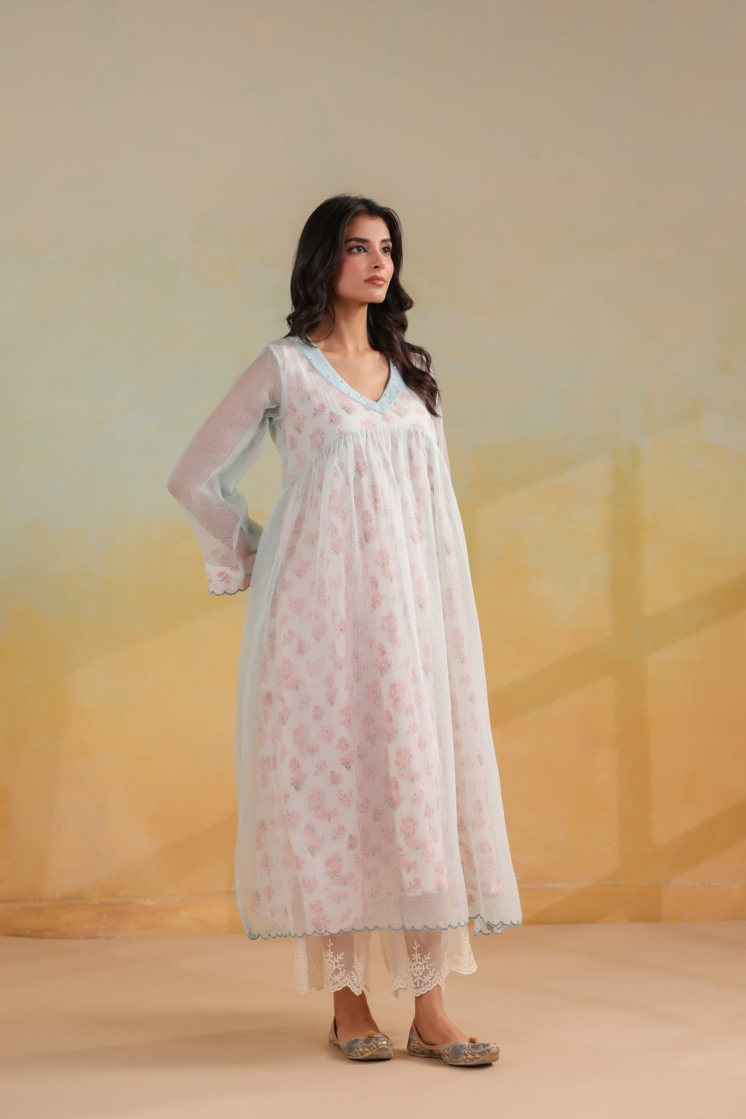 Powder Blue Kota Doria Kurta Set