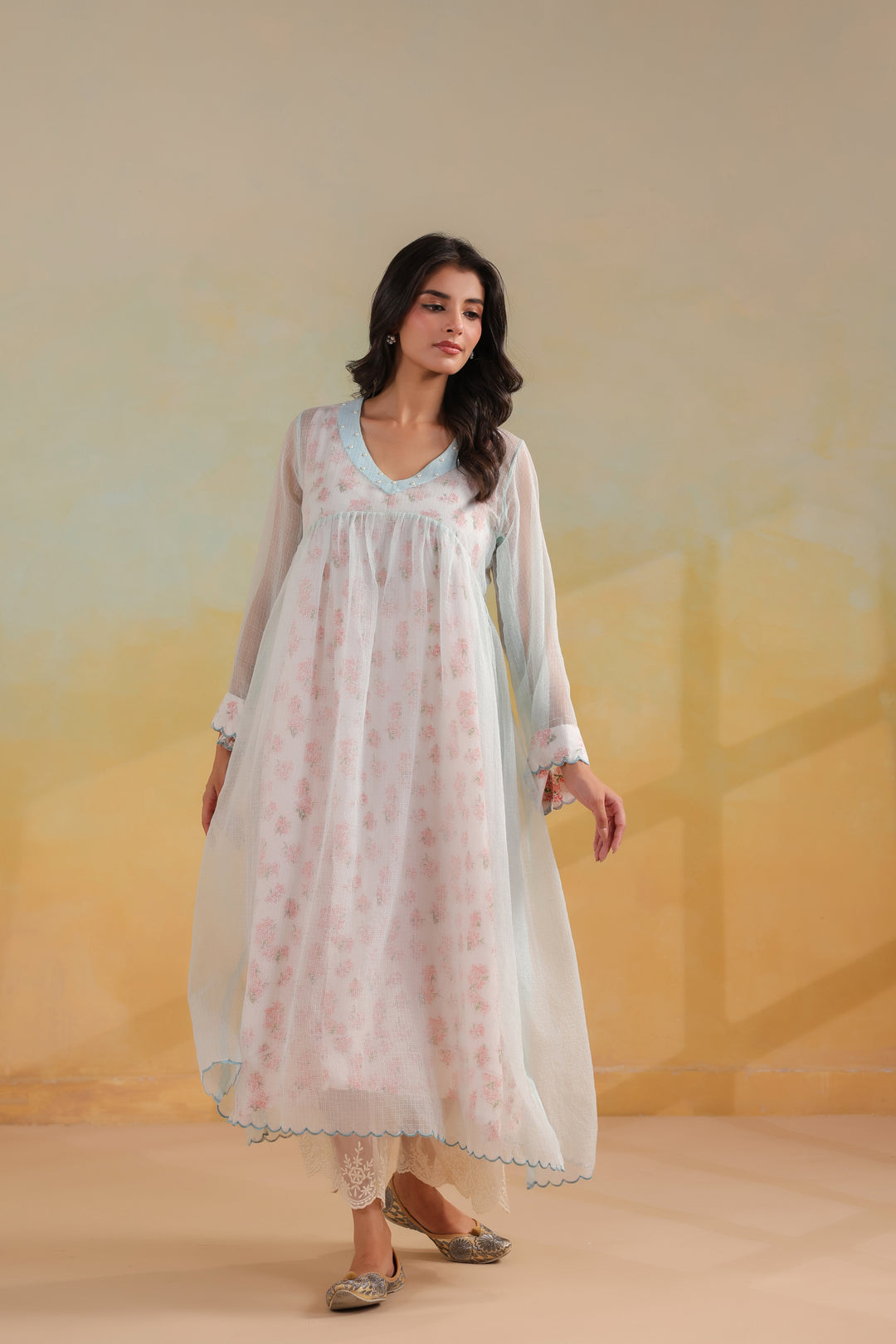 Powder Blue Kota Doria Kurta Set