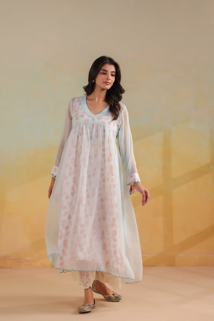 Powder Blue Kota Doria Kurta Set