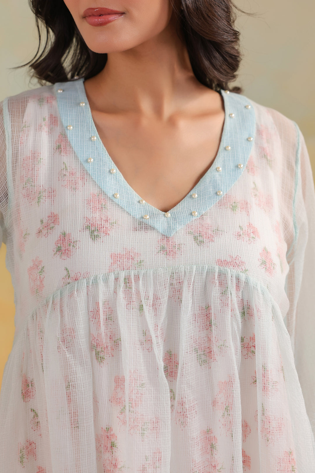 Powder Blue Kota Doria Kurta Set
