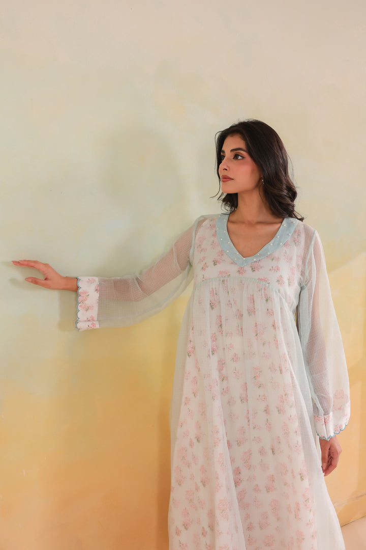 Powder Blue Kota Doria Kurta Set