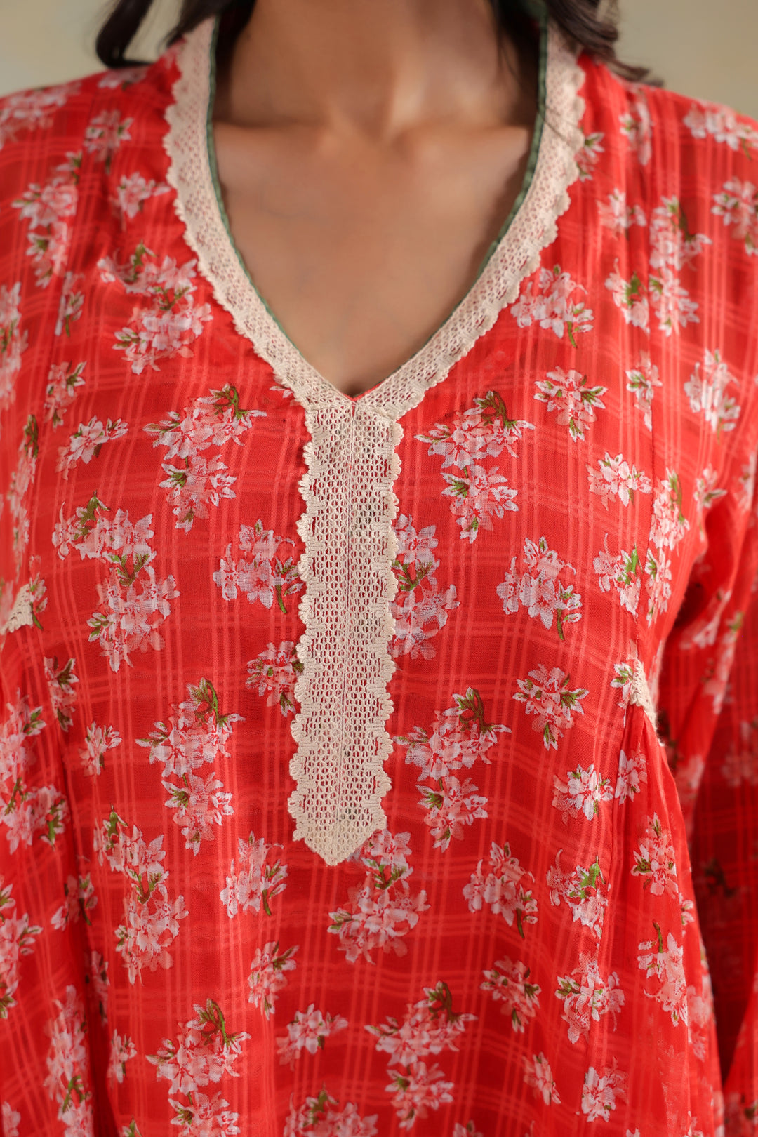 Peach Orange Cotton Gathered Suit Set