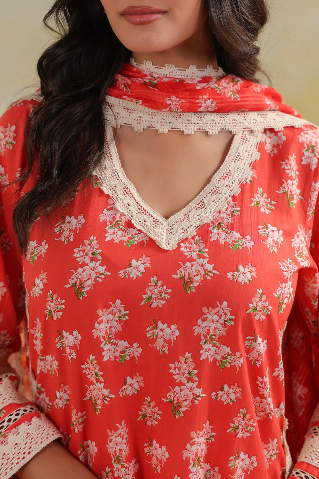 Peach Orange Cotton Straight Suit Set