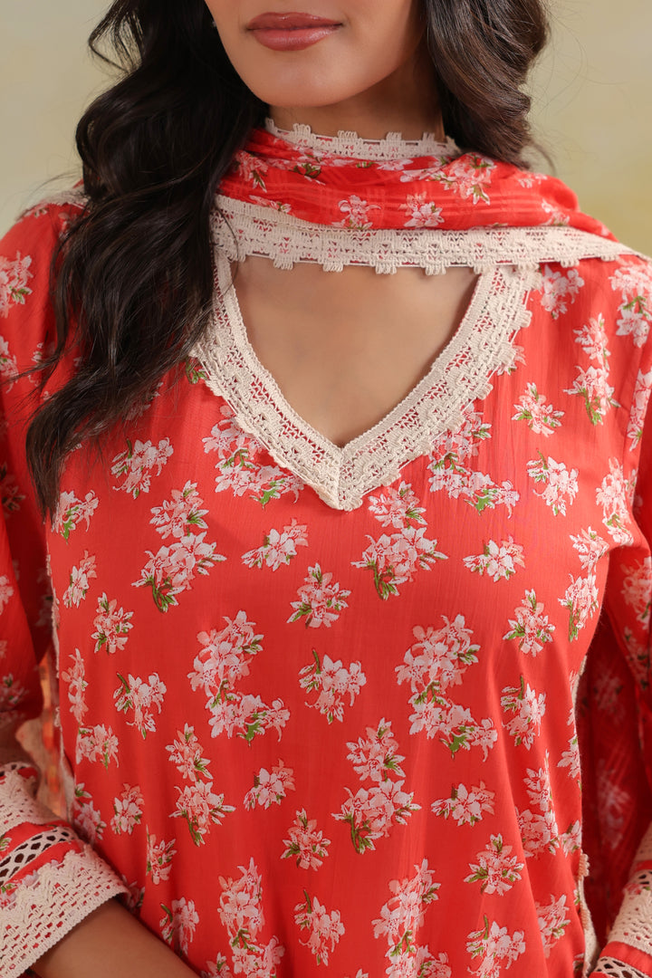 Peach Orange Cotton Straight Suit Set