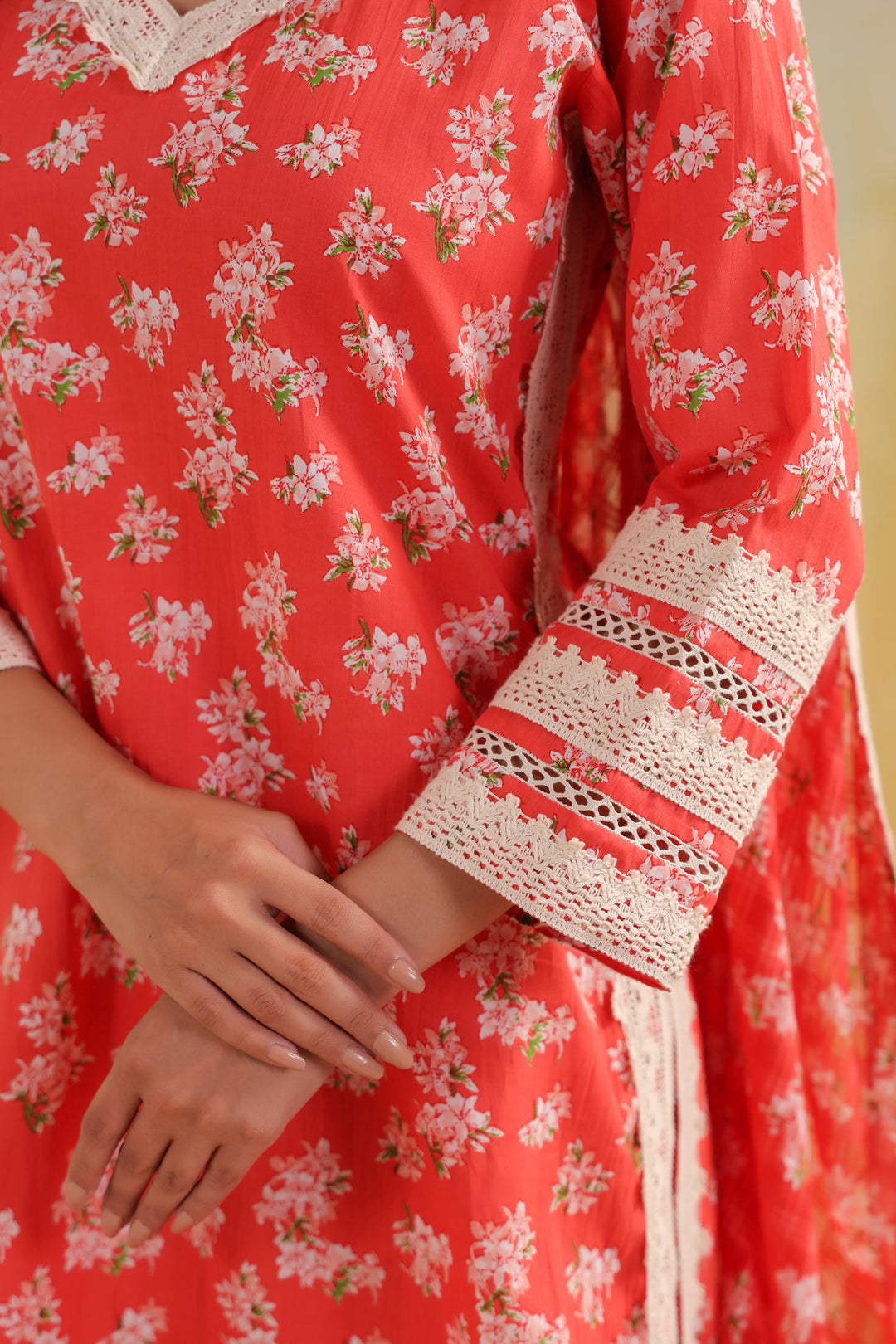 Peach Orange Cotton Straight Suit Set