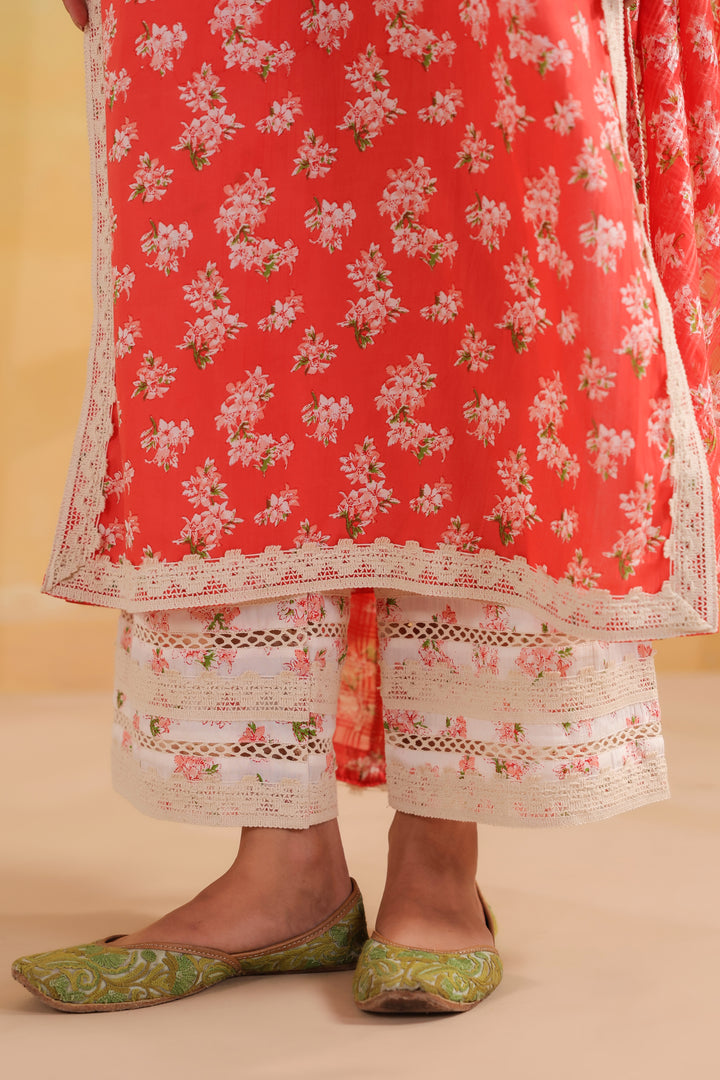 Peach Orange Cotton Straight Suit Set