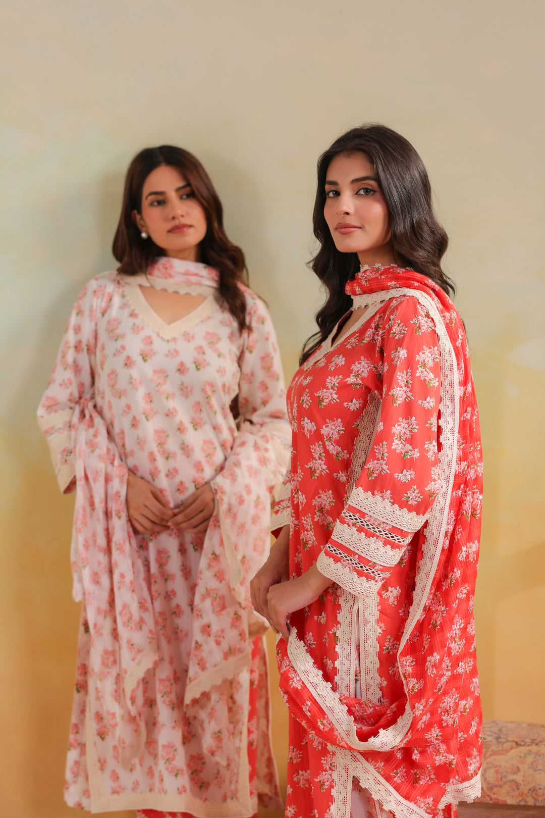 Peach Orange Cotton Straight Suit Set