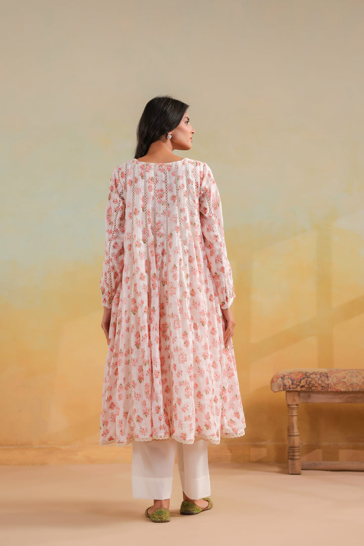 Ivory White Cotton Kalidar Suit Set