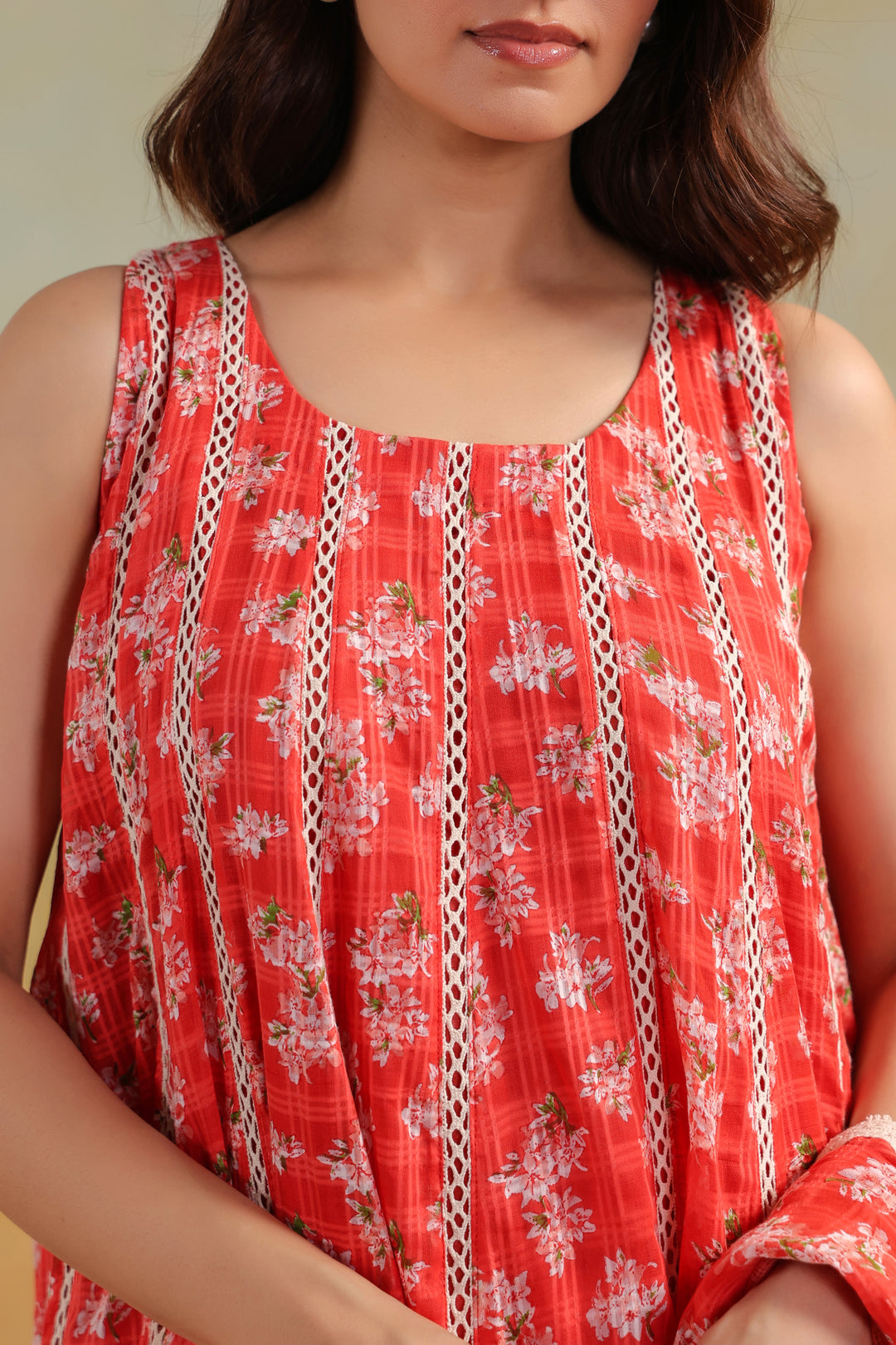Peach Orange Cotton Sleeveless Kurta Set