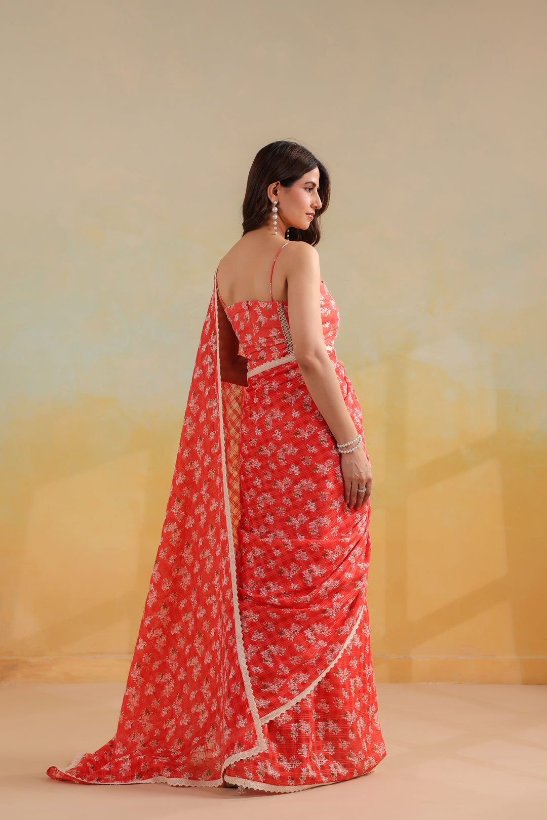 Peach Orange Cotton Saree