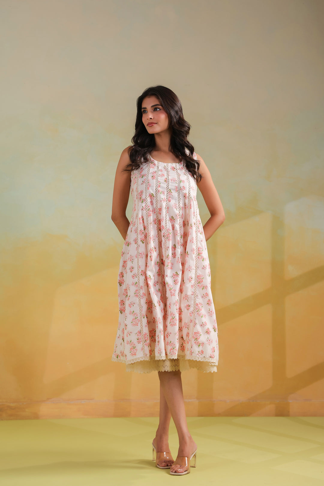 Ivory White Cotton Midi Dress