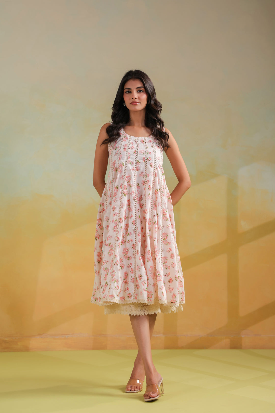 Ivory White Cotton Midi Dress