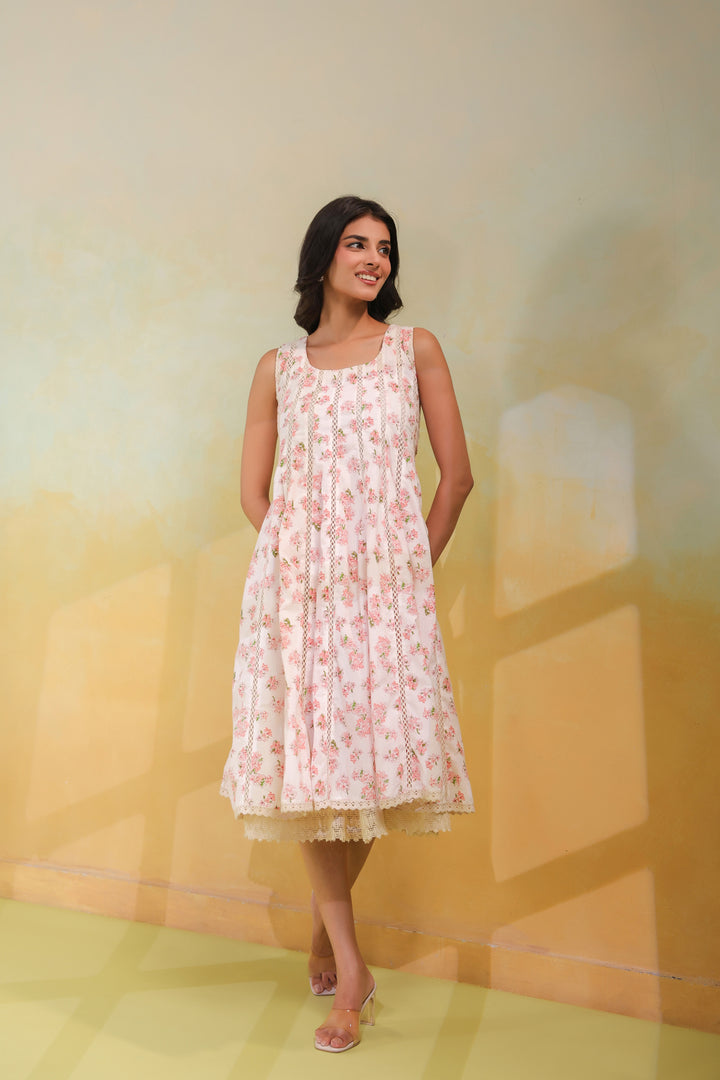 Ivory White Cotton Midi Dress