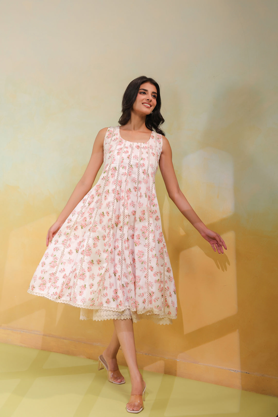 Ivory White Cotton Midi Dress