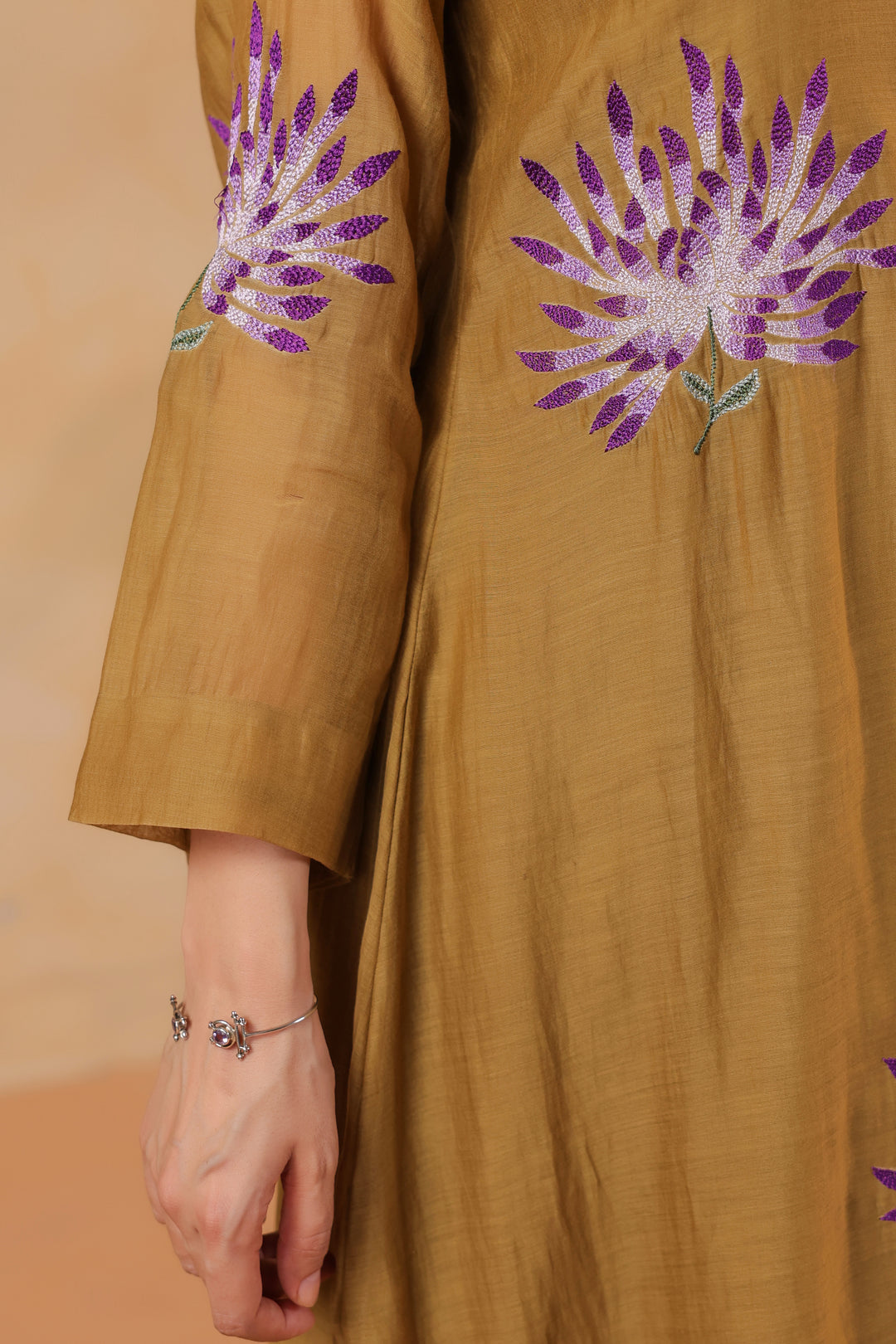 Dark Olive Green Machine Embroidered Full Chanderi Suit