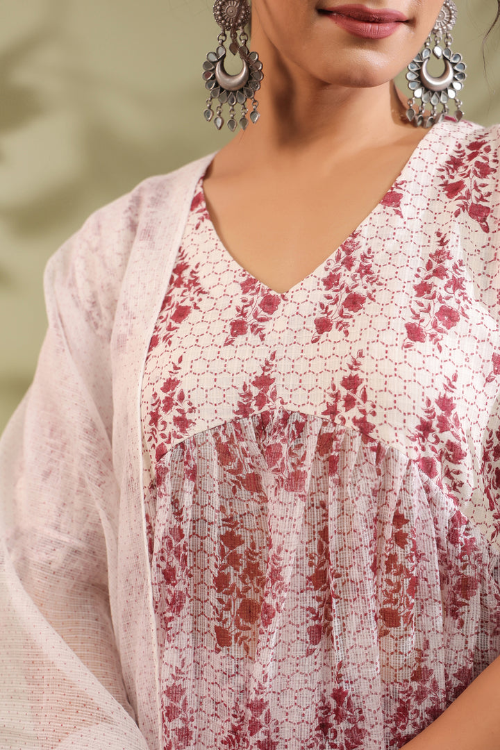 AW-DO-08 - HAND BLOCK PRINTED KOTA DORIA & COTTON SUIT SET OF 3
