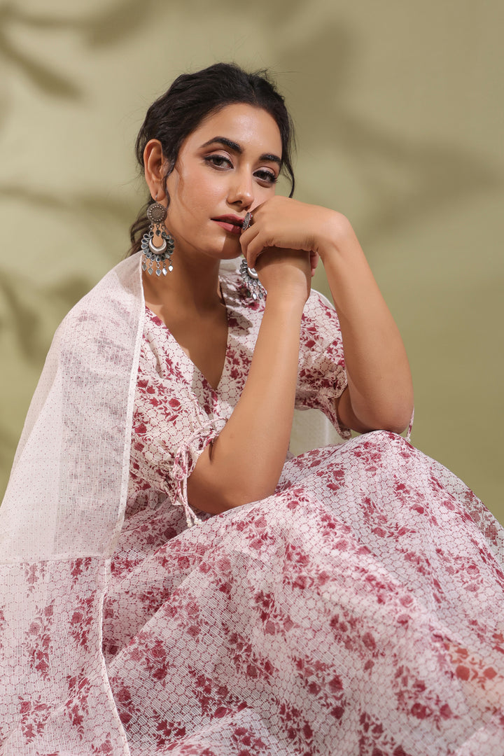 AW-DO-08 - HAND BLOCK PRINTED KOTA DORIA & COTTON SUIT SET OF 3