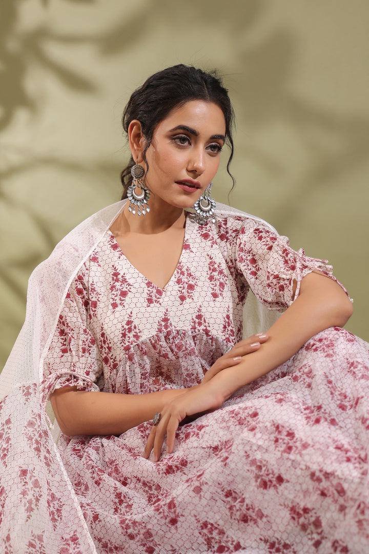 AW-DO-08 - HAND BLOCK PRINTED KOTA DORIA & COTTON SUIT SET OF 3