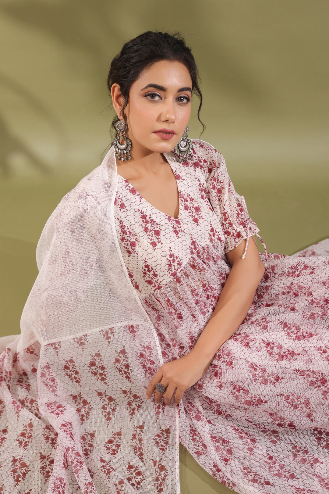 AW-DO-08 - HAND BLOCK PRINTED KOTA DORIA & COTTON SUIT SET OF 3